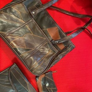 New womens purse. Soft brown patchwork leather purse and cosmetic & change purse